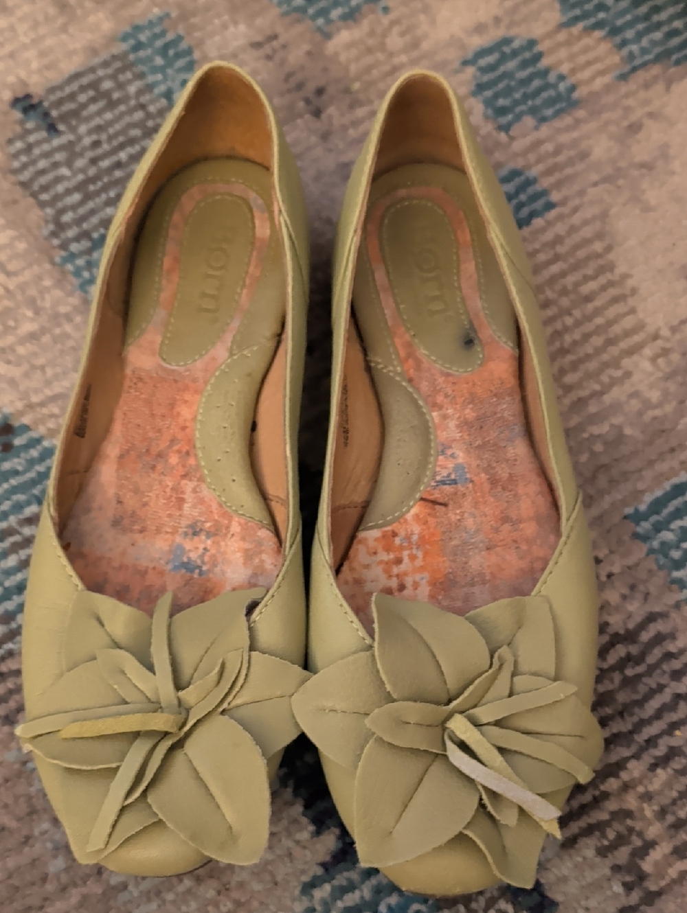 Born Olive Green Floral Applique Ballet Flats